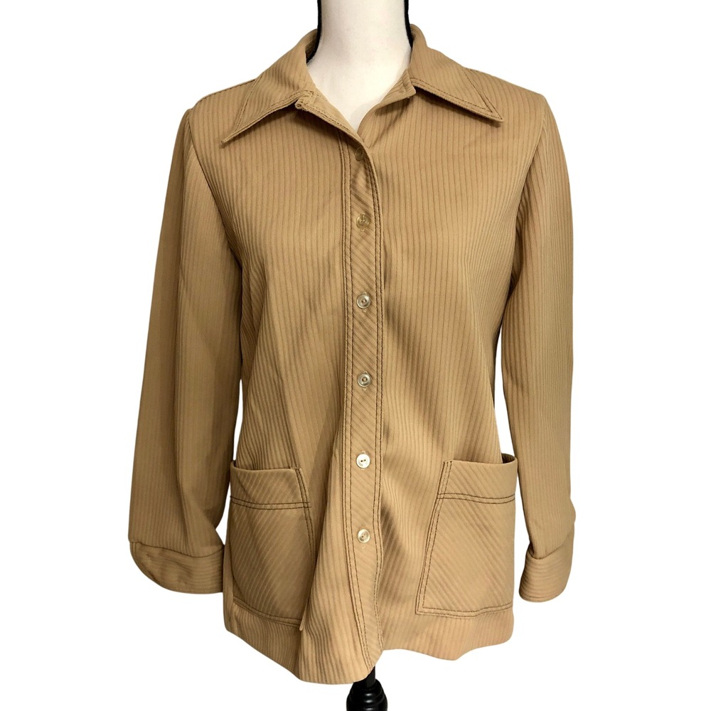 True 70s Women's Vintage Tan/Camel Dagger Collar Long Sleeve‎ Blouse Medium M